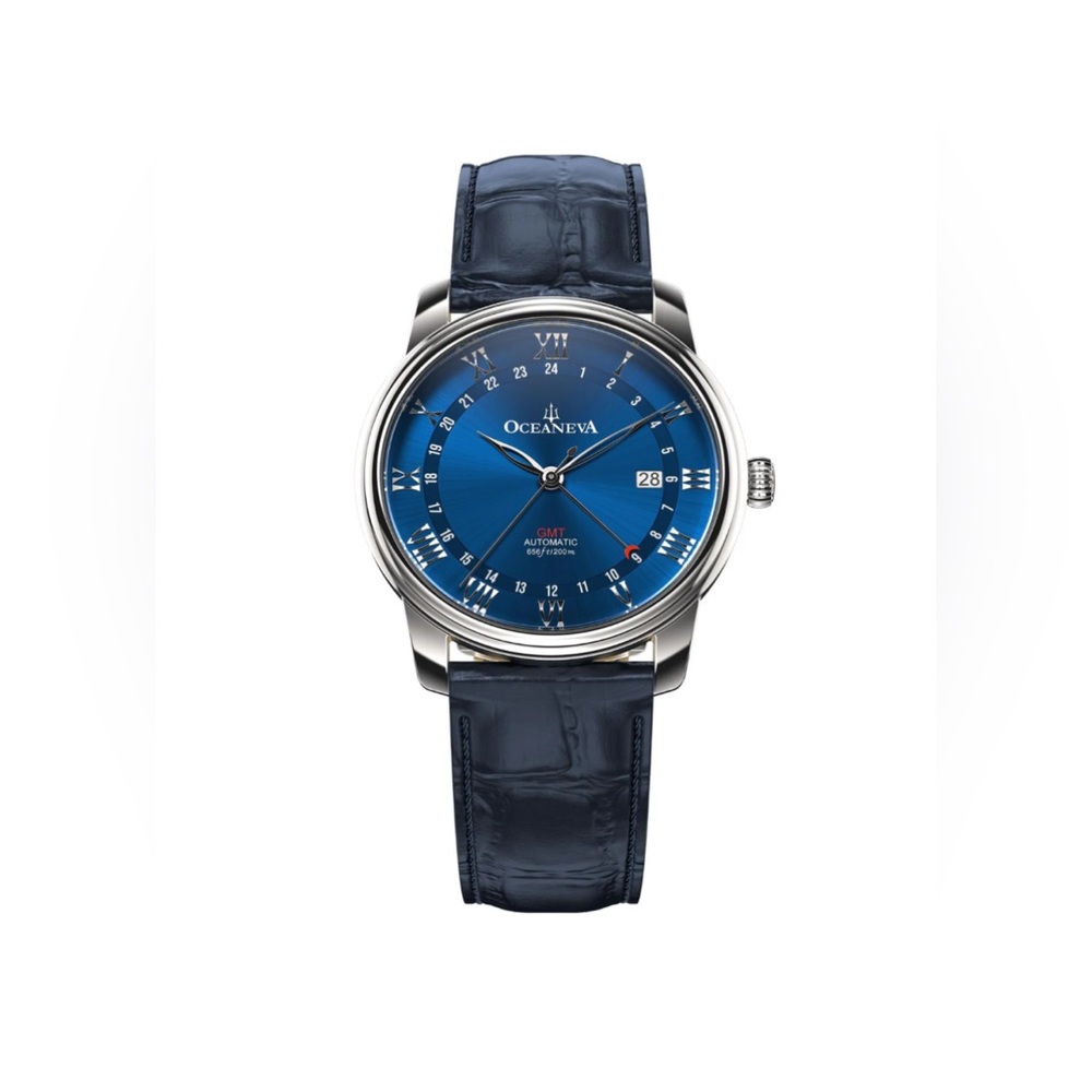* SOLD * Automatic Oceaneva Men's OceanTrek GMT BLUE 200m Leather Men’s …